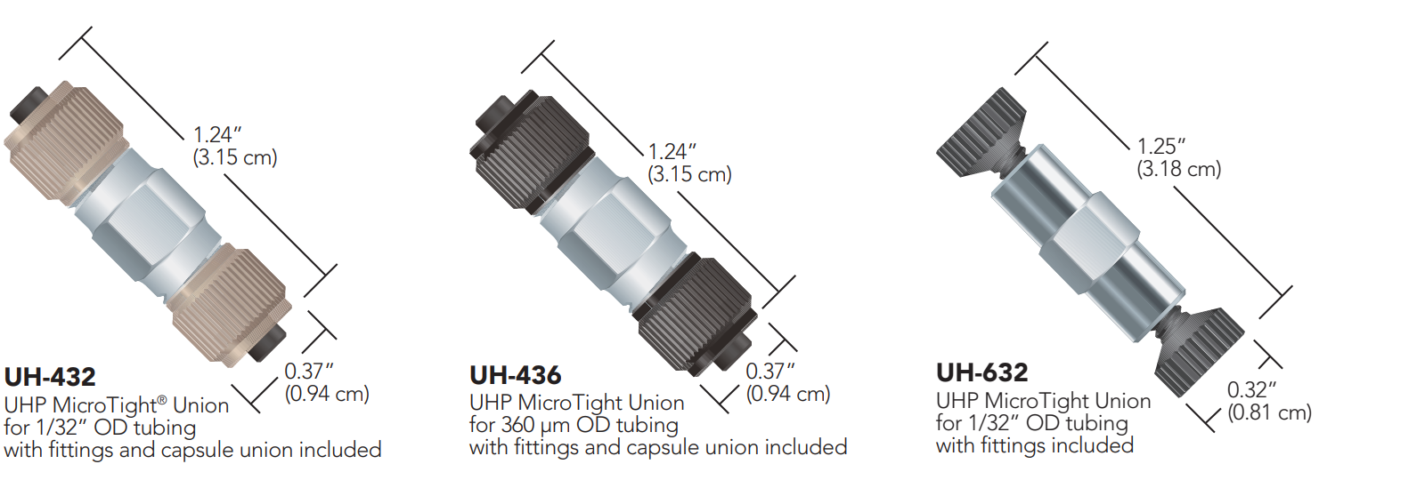 IDEX MicroTight® UHP unions UH-432, UH-436, UH-632