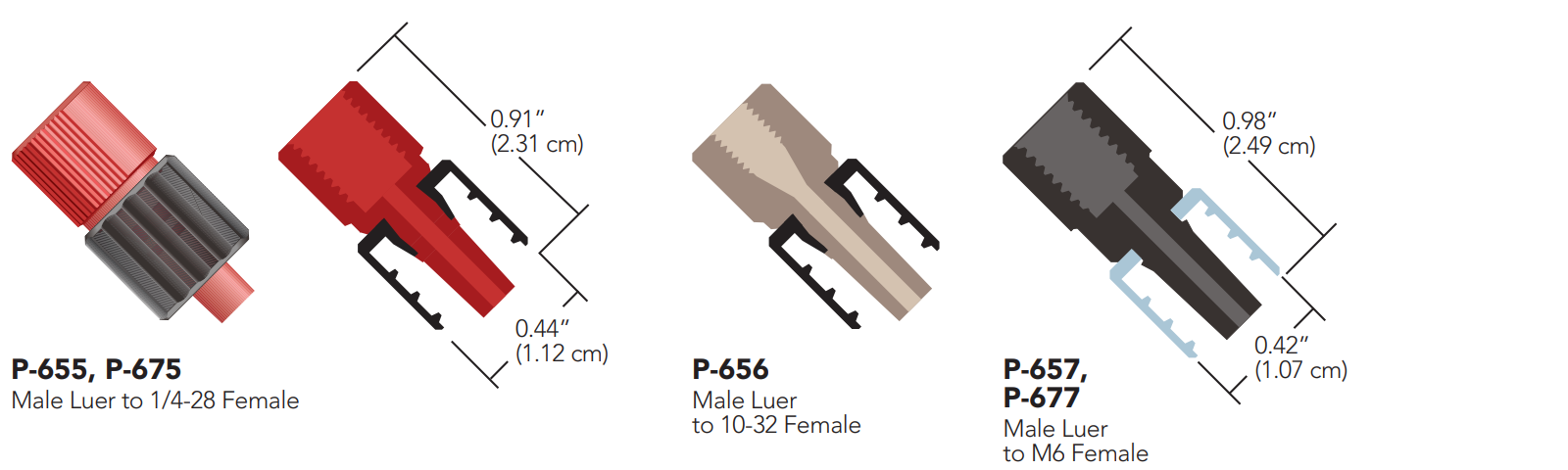 IDEX Quick Connect Luer adapters P-655, P-675, P-656, P-657, P677