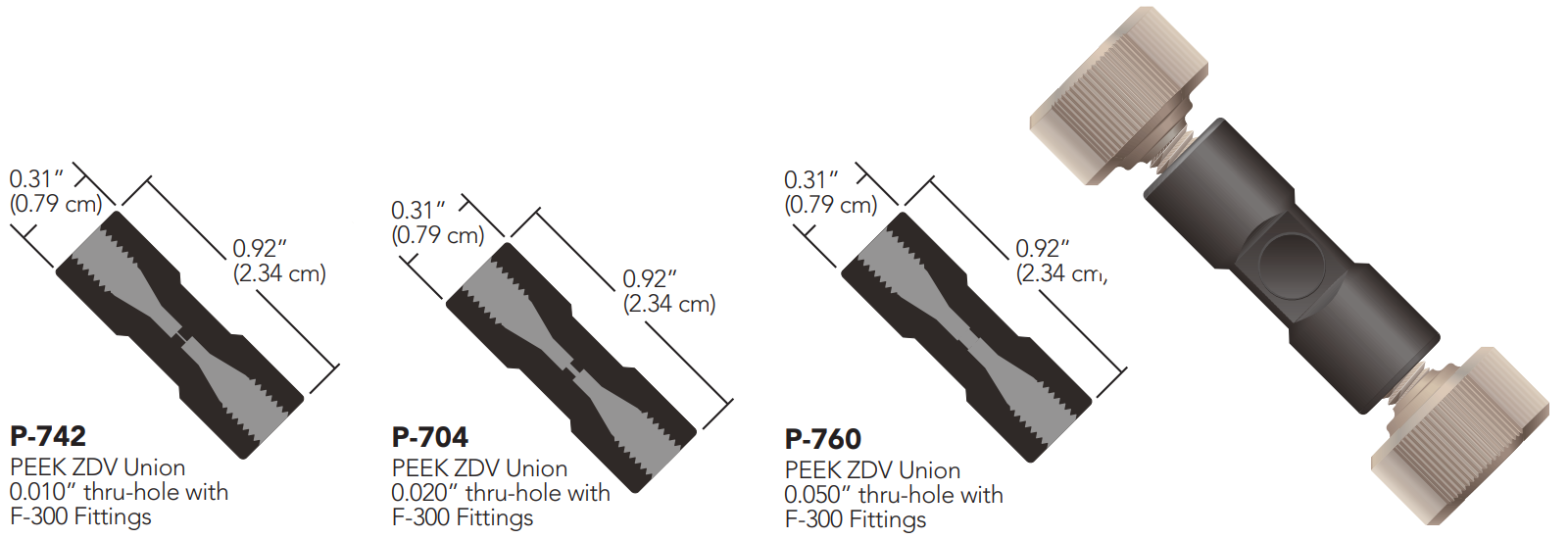 IDEX PEEK ZDV Unions P-704, P-742, P-760